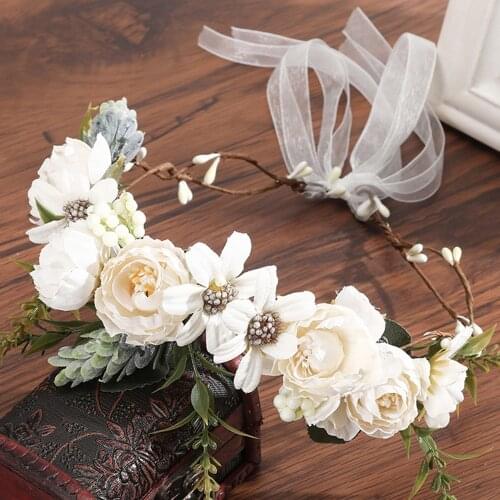 Haimeikang Flower Crown Wedding Bohemian Wreath Hairband Party Floral Girl Hair Accessories Flower Headband Garland Headpiece