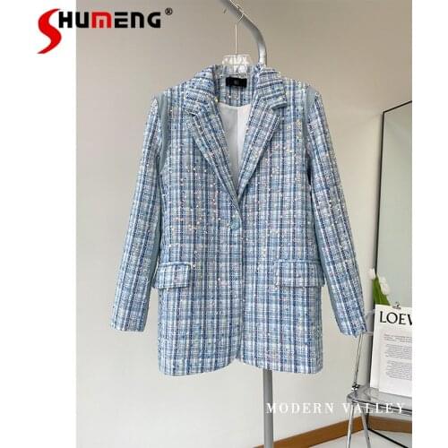 Ladies Fashion Elegant Sequined Suit Jacket Womens 2021 Autumn New Long-Sleeved Solid Color Office Lady Long Sleeved Blazers