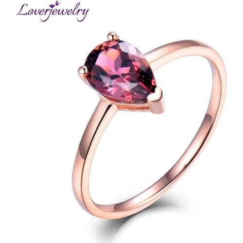 LOVERJEWELRY Tourmaline Pear Rings For Women 14KT Rose Gold Red Tourmaline Stone Girl Birthday Gift In Stock Shipping In 48 Hour