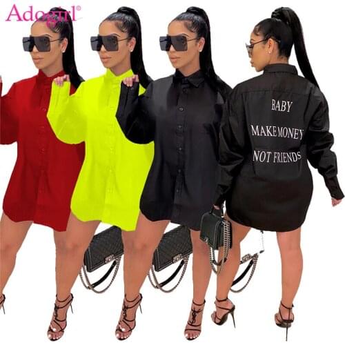 Adogirl Letter Print Women Shirt Dress 2020 Fall Turn Down Collar Long Sleeve Casual Mini Blouse Dresses Night Club Vestidos