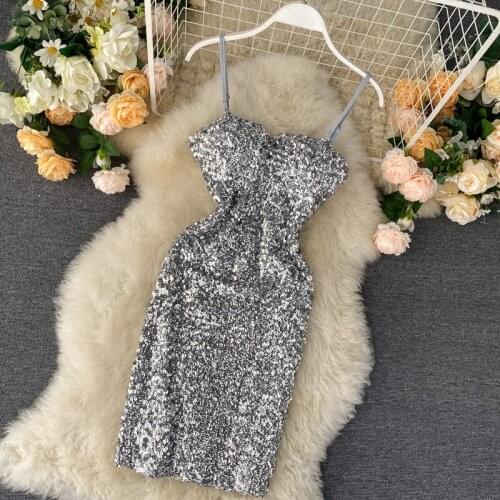 Sequin Spring and Summer woman dress Spaghetti Strap High Waist Casual holiday dresses for women backless Bodycon vestidos