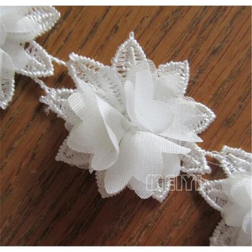 2 Yards White Polyester Flower Embroidered Lace Edge Trim Ribbon Applique Fabric Handmade DIY Sewing Craft Decoration Wedding