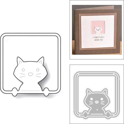 2020 New Square Frame Background Lovely Animal Cat Metal Cutting Dies For DIY Scrapbooking Album Greeting Card Making No Stamps