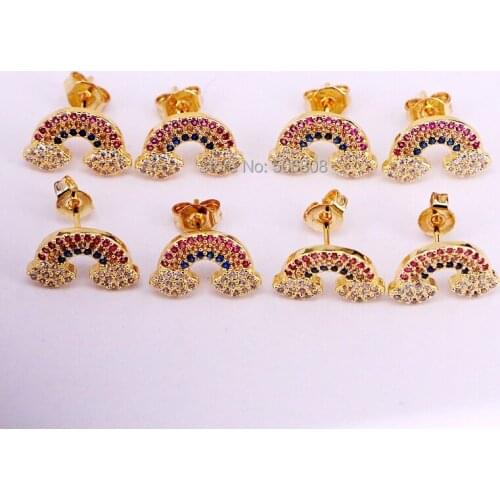 6 Pairs, 13*9mm, Zyunz Jewelry Multi CZ Rainbow Stud Earrings for Women