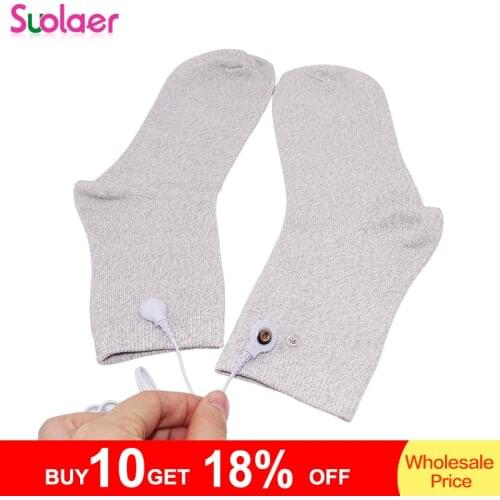 Electrical Stimulator Conductive Fiber TENS/EMS Electrode Socks + 1 Electrode Wires/Cable for TENS/EMS Physical Therapy Machine