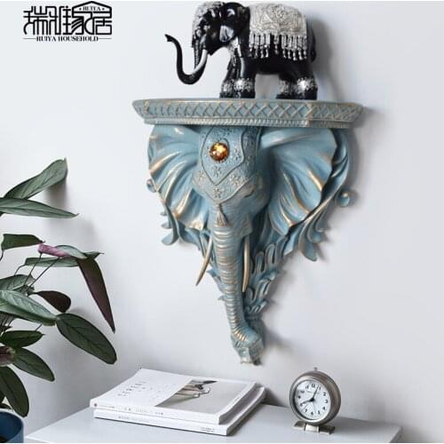 European Creatative Elephant Sculpture Home Artware Decor Animal Statues Living Room Wall Derocation Hanging Shelf Storage Rack