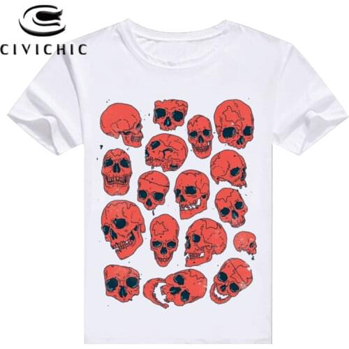 CIVI CHIC Summer Short Sleeves T Shirt Women Skulls Bone Ghost Punisher Print T-shirt Men Hard Metal Rock Tops Loose Tees WST149