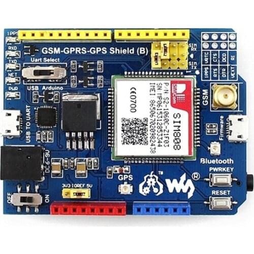 GSM/GPRS/GPS Shield for Arduino UNO Leonardo NUCLEO, Based On SIM808, Comes With US Plug Power Adapter