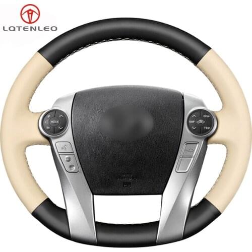 LQTENLEO Black Beige Artificial Leather Car Steering Wheel Cover for Toyota Prius 30(XW30) 2009-2015 Prius C(US) V(US) 2012-2017
