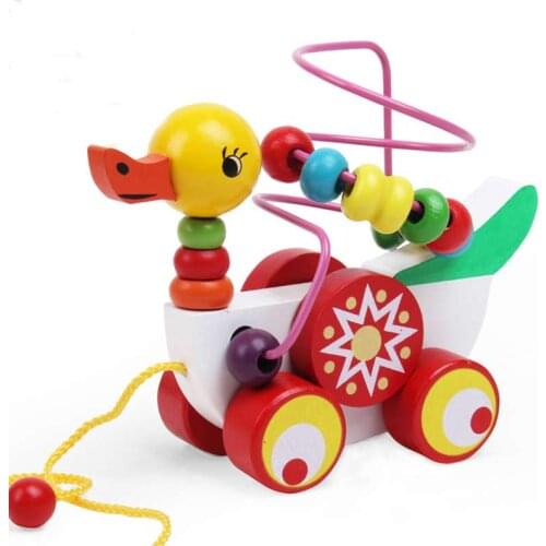 Puzzle children toy Wooden Toys For Intellectual Trailer Around Bead Duck Beaded Large Baby Puzzle Childrens 0-1-2-3 Years Old