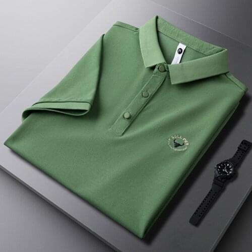 Quality cotton casual Polo shirt mens ice silky thin section breathable mens business knitted lapel t-shirt