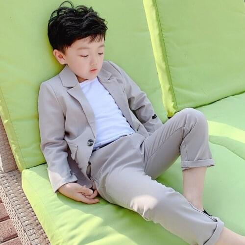 Boys Top Quality Jacket+Pants 2Pcs Clothing Set Gentleman Kids Formal Wedding Suit Children Performance Graduation Dress