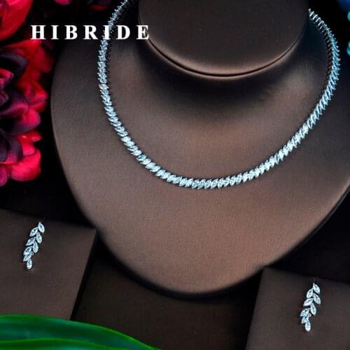 HIBRIDE Brilliant Marquise Cut Cubic Zirconia Stone Women Jewelry Set Earring Sets Bride Dress Accessories Wholesale Price N-406