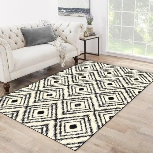 White black color black quadrangle ethnic patterned carpet modern carpet living room bedroom rug free shipping soft textured