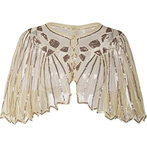Summer Fashion Sequined Handmade Crochet Lace Mesh Shrug Bolero Women Cape Beige Blue Gold Black Pureblack Bolero Shawl