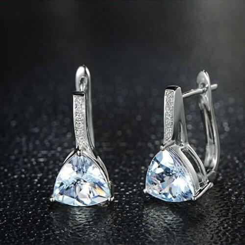 BLACK ANGEL Fashion Luxury Sky Blue Topaz Spinel Zircon Clip Earrings Water Drop Shaped 925 Silver Ear Jewelry For Women Gift