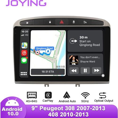 Joying 1 din 9 Inch Android Radio Central Multimedia Player For Peugeot 308 2007-2013 408 2010-2013 With Android Auto & CarPlay
