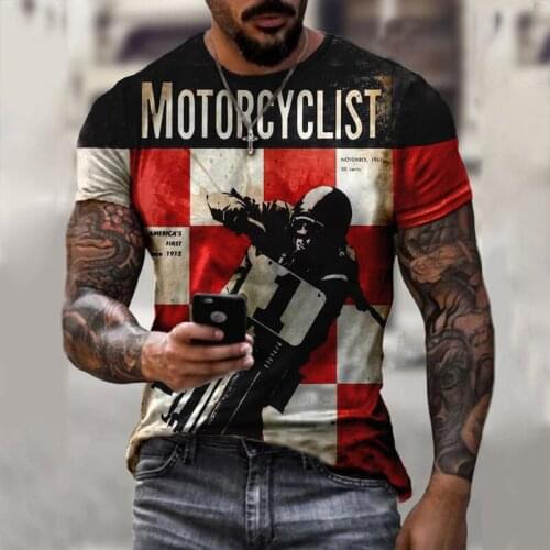 2021 Four Seasons T-Shirt 3D Digital Retro Motorcycle Print Round Neck T-Shirt Mens Fashion Street Sports Casual T-Shirt