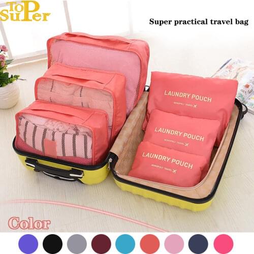 6pc Travel Storage Bag Set Womens Makeup Bag Suitcase Luggage Organizer Bag For Clothing Underwear Socks Shoes Storage Bag