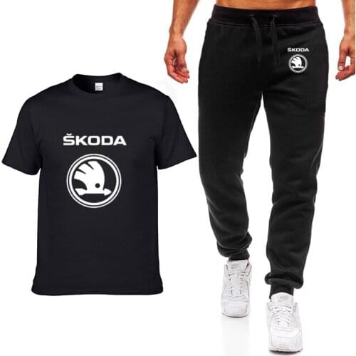 NEW Fashion Summer Men T Shirts Skoda Car Logo Print Casual Cotton Short Sleeve high quality T-shirt pants suit Men Clothing V