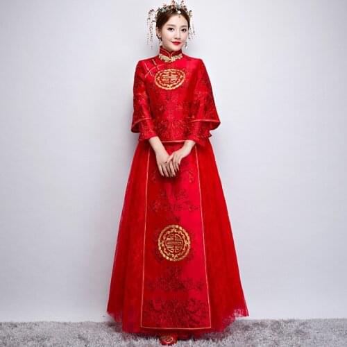 New arrival Chinese style vintage bride formal dress Tang suit costume Chinese ancient traditional dress red married cheongsam