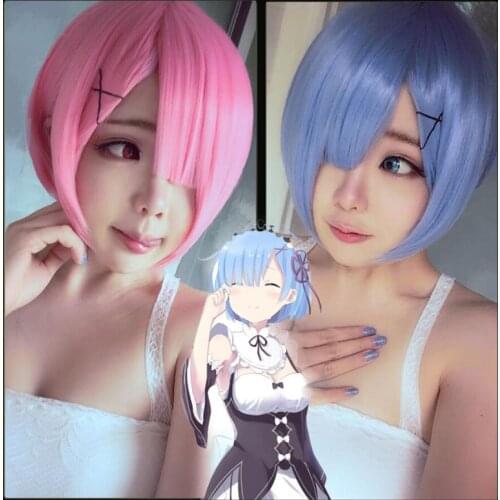 Graduated color REM cosplay wig or RAM cosplay wigs Re: zero Start Life in Another World play Costume Halloween Costumes