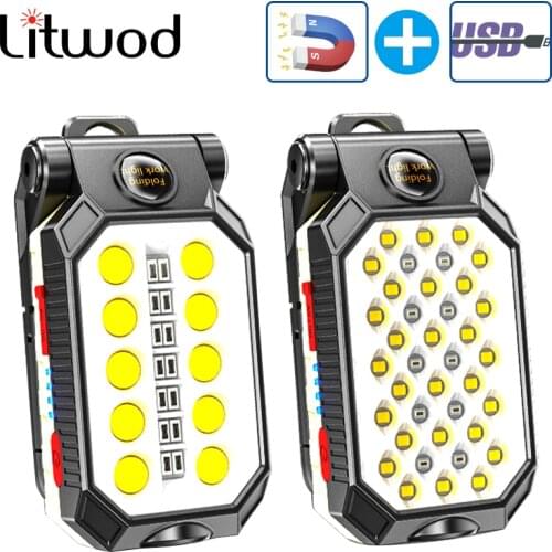 COB Work Light Portable LED Flashlight USB Rechargeable Adjustable Waterproof Camping Lantern Magnet Design with Power Display