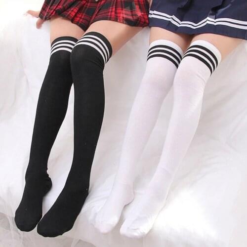 FINETOO Sexy Black White Striped Long Socks Women Over Knee Thigh High Over The Knee Stockings Ladies Girls Warm Knee Socks 2021