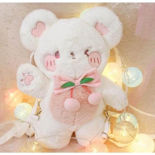 Lolita Plush Angel Wing Cherry Bear Doll Toy Shoulder Bag Backpack Soft Girl Kawaii JK Messenger Bags Student Cosplay Japanese