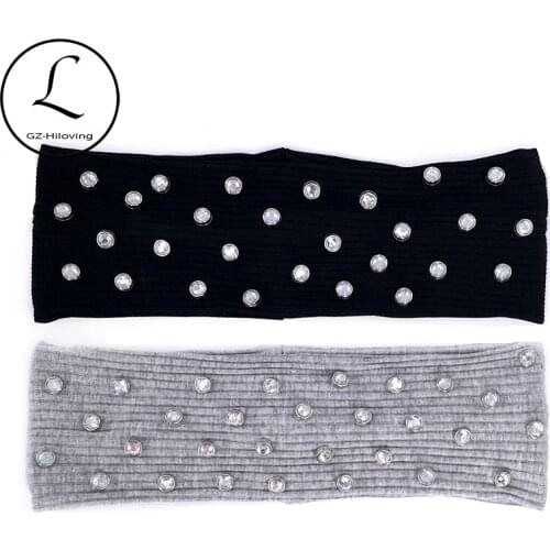 Dropshipping Woman Rhinestones Cotton Headbands Hair Band Accessories 2019 New Summer Stretch Ribbed Head wear Party Turban