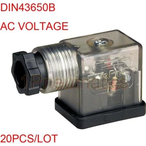 Free Shipping 20PCS/LOT DIN Connector Box w Screw And Gasket Solenoids Coil Connector with Led Indicator DIN43650B AC VOLT