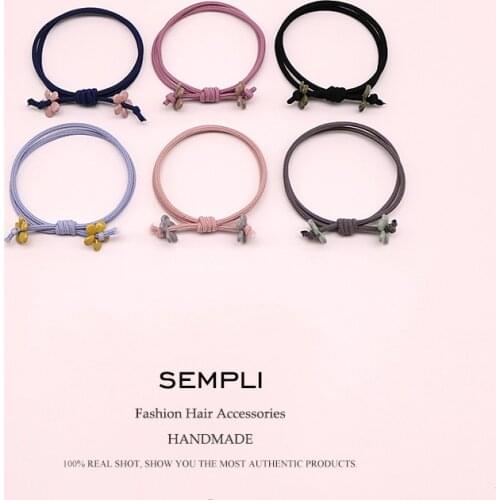 Sempli 6 Pieces/Lot Elastic Hair Bands Knotted Small Alloy Flower Floral Women Girls Children Hair Accessories Rubber Bands New