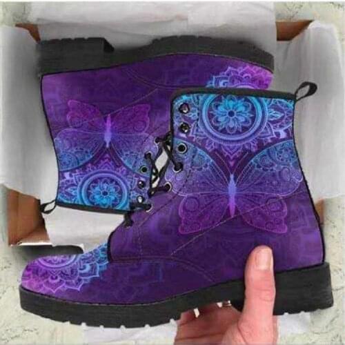 Women Boots Winter Autumn Shoes Skull And Flower Short Martens Boots Ladies Shoes Slip On Ankle Mid Calf Boots Platform