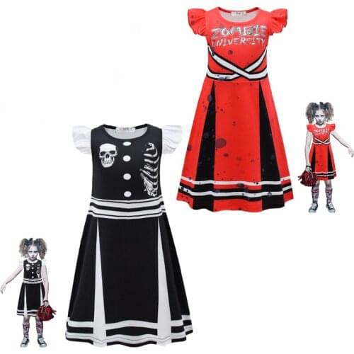 New girls Halloween carnival party masquerade party skull print cosplay stage costume cheerleader zombie costume 4-12 years old