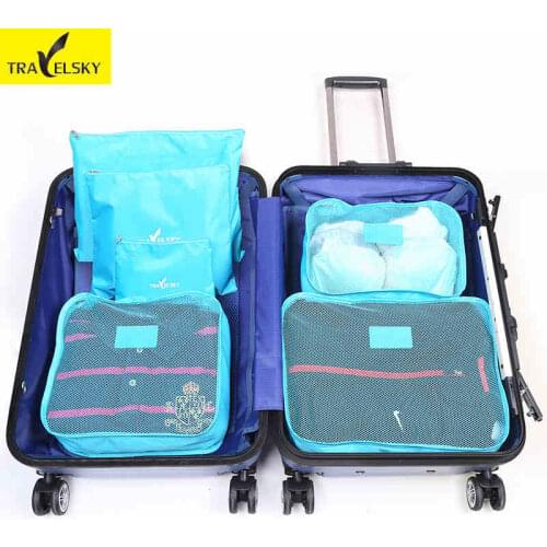 Travelsky Brand New 6pcs/set Travel Accessories Travel Bag Clothes Storage Bag Suitcase Luggage bag Organizer Pouch Waterproof