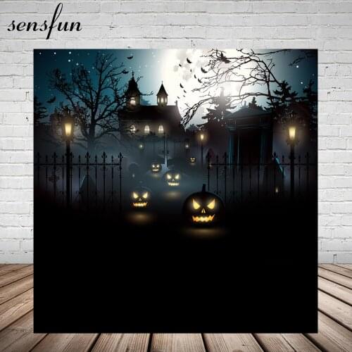 Sensfun Night Angry Pumpkin Halloween Party Backdrop For Photo Studio Tree Moon Backgrounds Custom Vinyl