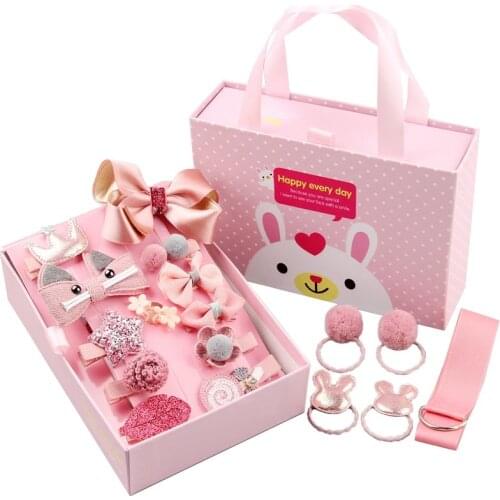 Mix 18pcs/box Ribbon Bow Rabbit Children Hairpins Cute Cartoon Hair clip Accessories Girls Princess Crown Barrette Headwear gift