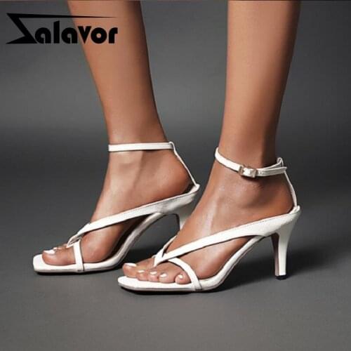 ZALAVOR 5 Colors Summer Sandals Shoes For Ladies Fashion Buckle Thin High Heels Shoes Women Modern Solid Footwear Size 34-43