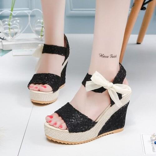 INS Hot Lace Leisure Women Wedges Heeled Women Shoes 2020 Summer Sandals Party Platform High Heels Shoes Woman