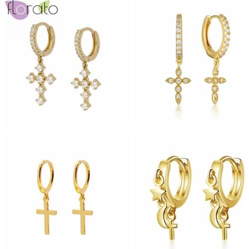 Simple Gold Silver Cross Earrings for Women 925 Sterling Silver Small Hoop Earrings Fashion Wedding Earrings Jewelry