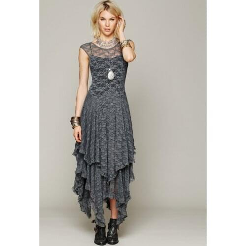 Boho chic asymmetrical red black white lace dress robe medievale femme women backless sleeveless high low hem maxi dress frocks