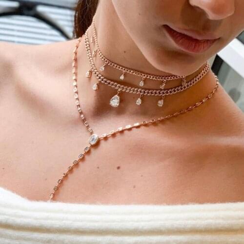 Iced out water drop cz charm choker necklace gold silver color clear cubic zirconia women hip hop fashion Tear Drop jewelry gift