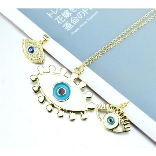 Gold Evil Eye Necklaces Women with Crystal Cubic Zirconia Turkish Blue Eye CZ Necklace Statement Jewelry Olho Grego