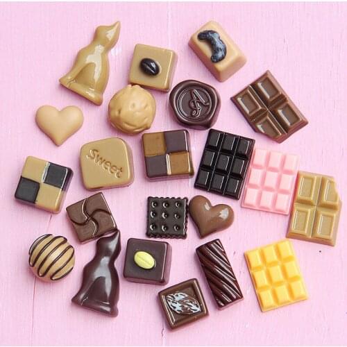 DIY jewelry Findings 10pcs Colorful Food Chocolate Biscuit Heart Square Round Flatback Ornament Accessories Clay Beading Charm