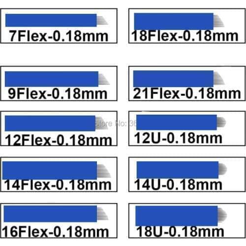 100pcs Blue 0.18mm Microblading Needles 7 9 12 11 14 Flex 14U 18U 16U for Permanent Makeup Tattoo Needle Manual Eyebrow Blades