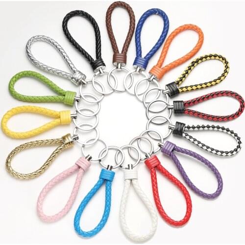 New Unisex Braided Leather Rope Woven Keychain Metal Rings Chains Men Or Women Holder Cover Auto ring