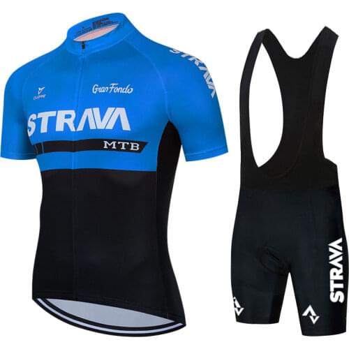 2021 Red STRAVA Team Short Sleeve Summer Mens Cycling Jersey Set Sport MTB Cycling Clothing Bicycle Road Riding Set Bib Shorts