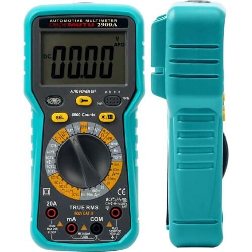 2900A Digital Automotive Multimeter 6000 Counts True RMS AC/DC Volt Amp Ohm Dwell Angle Rotational Speed Temperature Tester
