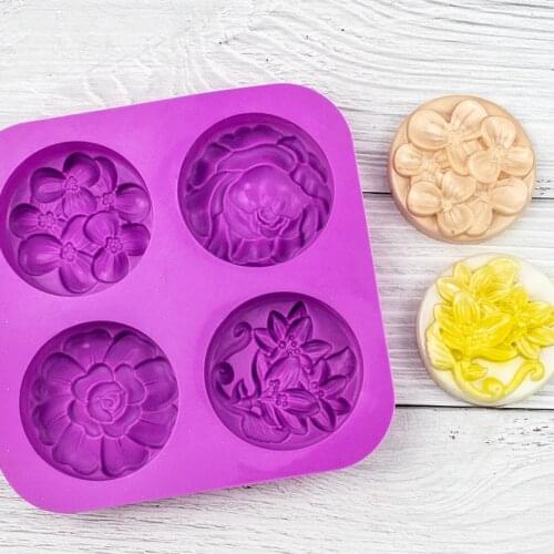 4 Hand-made Soap Molds with Different Flowers Silicone Cake Molds Resin Mold Soap Making Tools