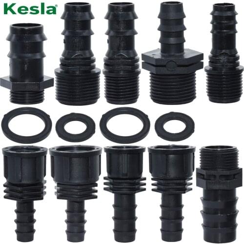 KESLA 4PCS 1/2" 3/4" Male Female Thread Connector To Barb 16mm 20mm 25mm PE Hose Adapter Garden Irrigation Drip Watering System